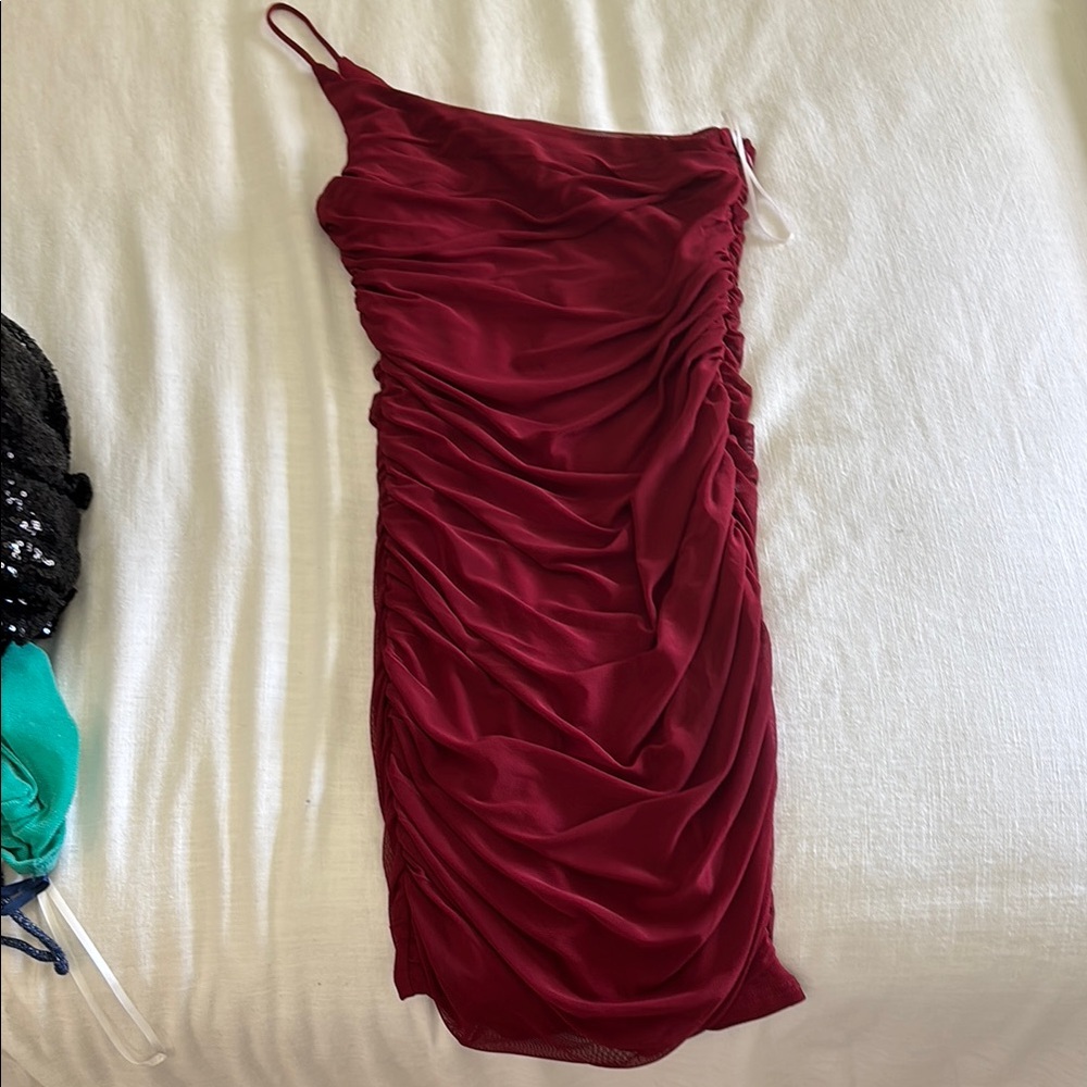 Princess Polly Red Asymmetrical Ruched Cocktail Dress